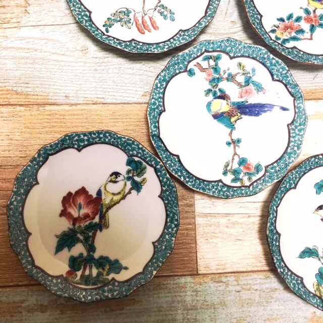 時代 九谷 銘々皿5客 幅約15㎝ 東Y7-0404①タルサ 時代 九谷