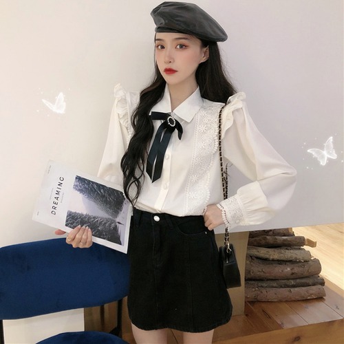 ✞ リボンレースシャツブラウス♡白トップス ロング ホワイト スウィート ✞ゴスロリ SM ミリ 甘ロリ クラロリ 和ロリ エレガント 黒ロリ 姫ロリ 華ロリ BB-BB86509882022