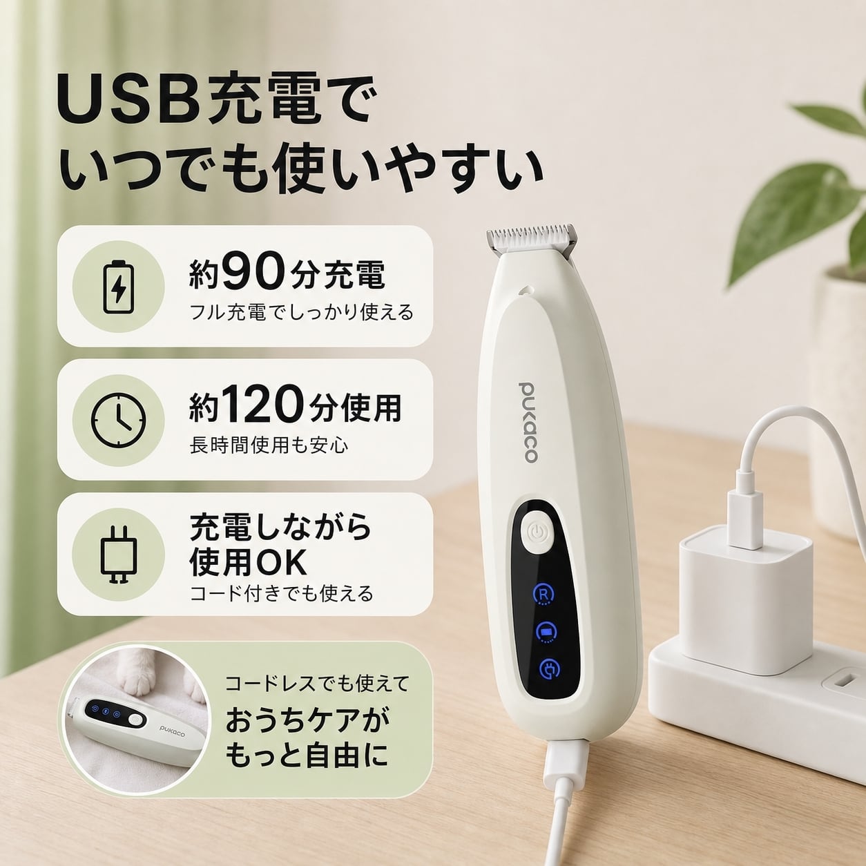 JL27 .親指サイズ ペット用電動バリカン 猫用足裏毛剃り 犬用バリカン