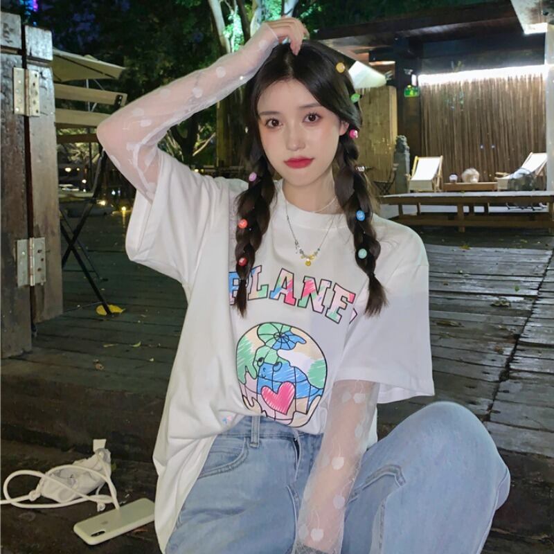 Tシャツ シャツ サマープリントルーズ 大人ガーリー スウィート キュート カジュアル 夏物 YY-ファッション12878473982