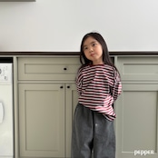 PEPPER 26/SP(Mom) Pepper-speckled striped T-shirt