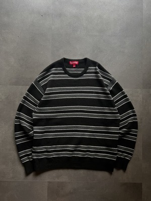 Supreme ボーダー コットンニット セーター ブラック グレー L