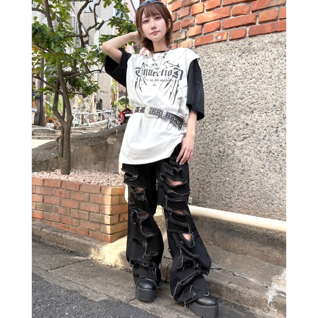 1/5 完売→再入荷！】ブラックデストロイワイドパンツ | VOLCAN&APHRODITE