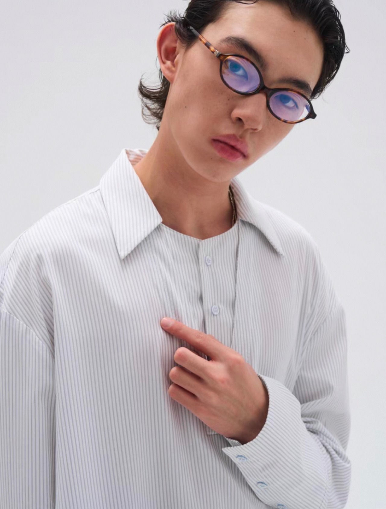 7440 37 1 Striped Double Collar A-Line Pullover