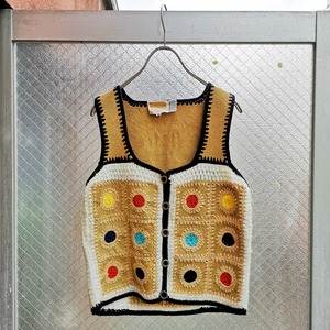 70's~ crochet × leather vest