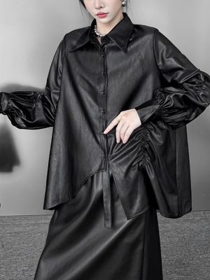 Dark colored irregular loose shirt [T2621]