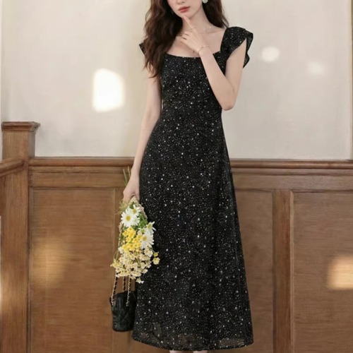 4色／スクエアネックフラワープリントシフォンワンピ ・75784