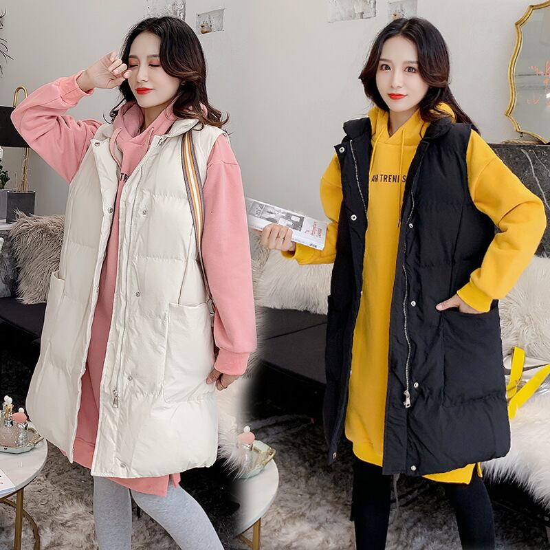 【新作】【送料無料】 マタニティウェア2019冬の新しいカジュアル妊娠中のツーピーススーツとベルベットの厚いフード付きミドル丈セーター+ベスト-アリババ ウィンター 冬物 expec236950485242