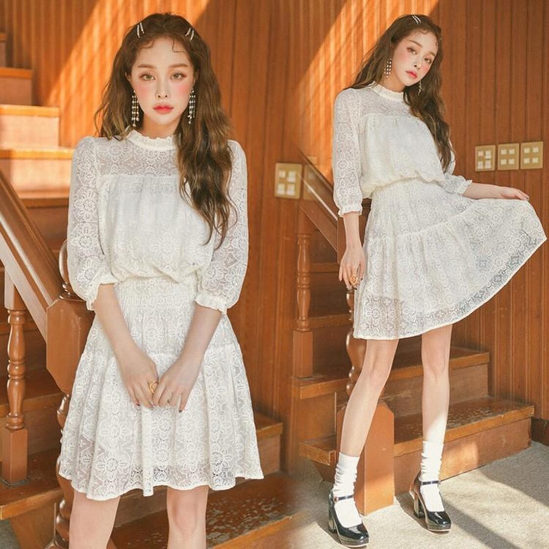 レースワンピース レディース 40代 膝丈ワンピース 春夏 きれいめ 白 
