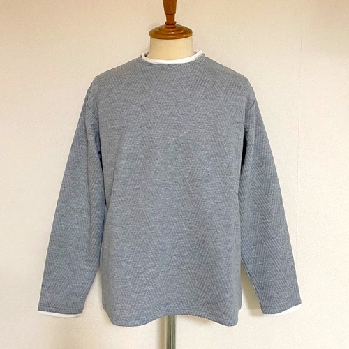Jacquard Waffle Roll Neck Cut & Sewn　Gray
