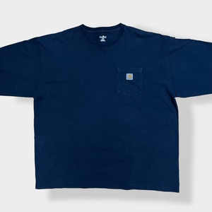 【Carhartt】長袖Tシャツ ロンT ロングスリーブ long sleeveワンポイントロゴ ポケットTシャツ ポケt 2XL ビッグシルエット ゆるだぼ ネイビー US古着