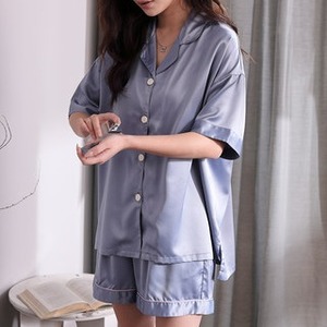 アイスシルク オープンカラー ショート丈セットアップ-5col＊L-680