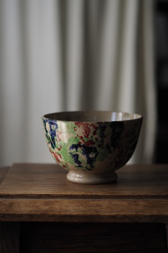 色の相対 スポンジウェアのボウル-antique sponge ware bowl