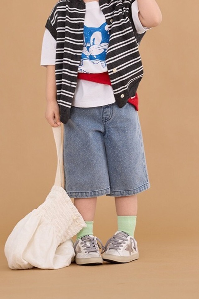 ドットデニムハーフパンツ（ウォッシュブルー）BOBI 2026春｜90-150cm｜デニムパンツ｜短パン｜水玉 ［取寄］