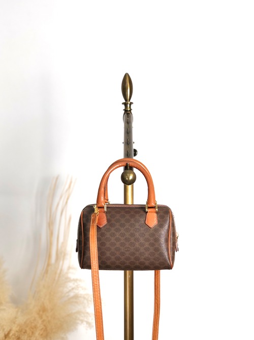 CELINE セリーヌ マカダム ショルダーバッグ ブラウン ブラゾン型押し PVC 2WAY ミニボストン vintage ヴィンテージ オールド 2kpnhi