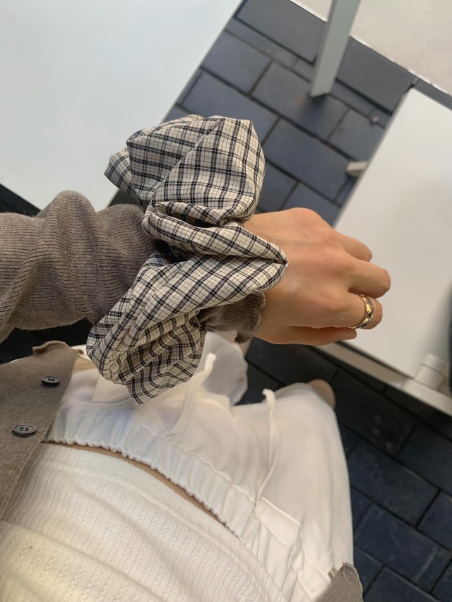 (即納)Liter / Mini check scrunchie / beige