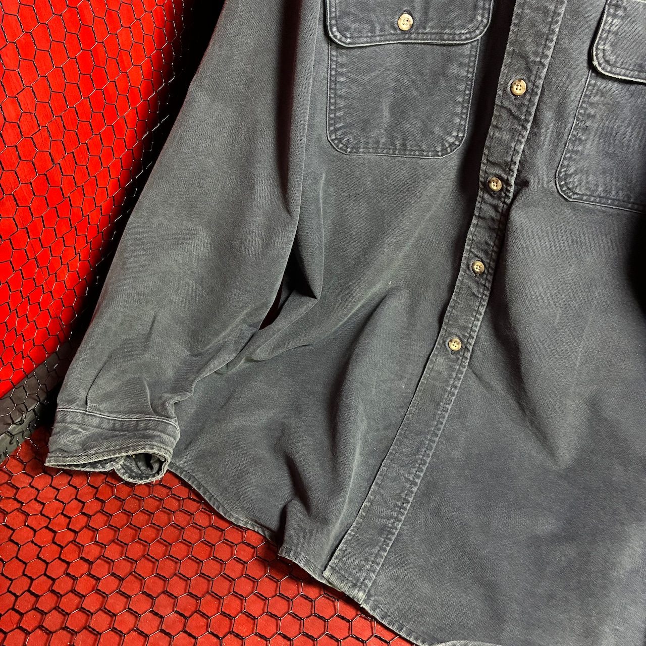 90s Carhartt ダックシャツ 長袖シャツ ワークシャツ フェードブラック カーハート