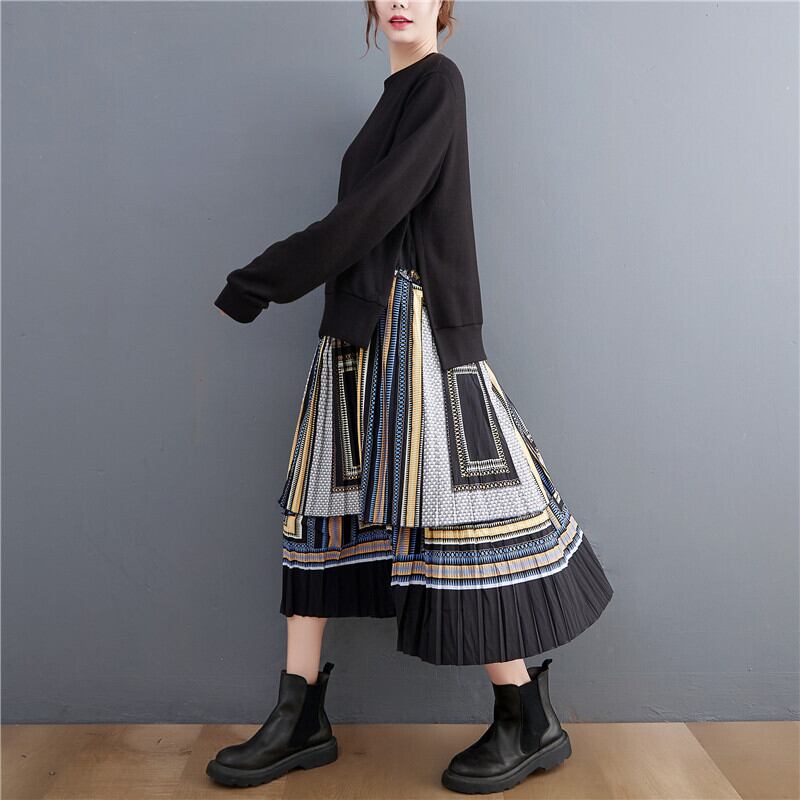 フェイクセットアップ レトロ柄ワンピース さらりふわり