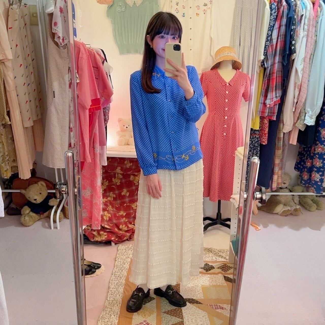 marine dot blue shirt
