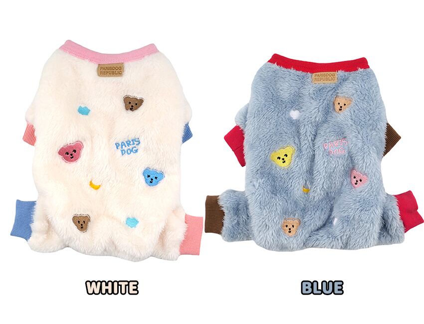 bear fleece all in one S ~ 2XL 2color  /  犬服 秋冬 新作 もこもこ フリース オールインワン 可愛い 犬の服 暖かい ドッグウェア ペット ワンコ服 小型犬 中型犬 猫 ロンパース b60