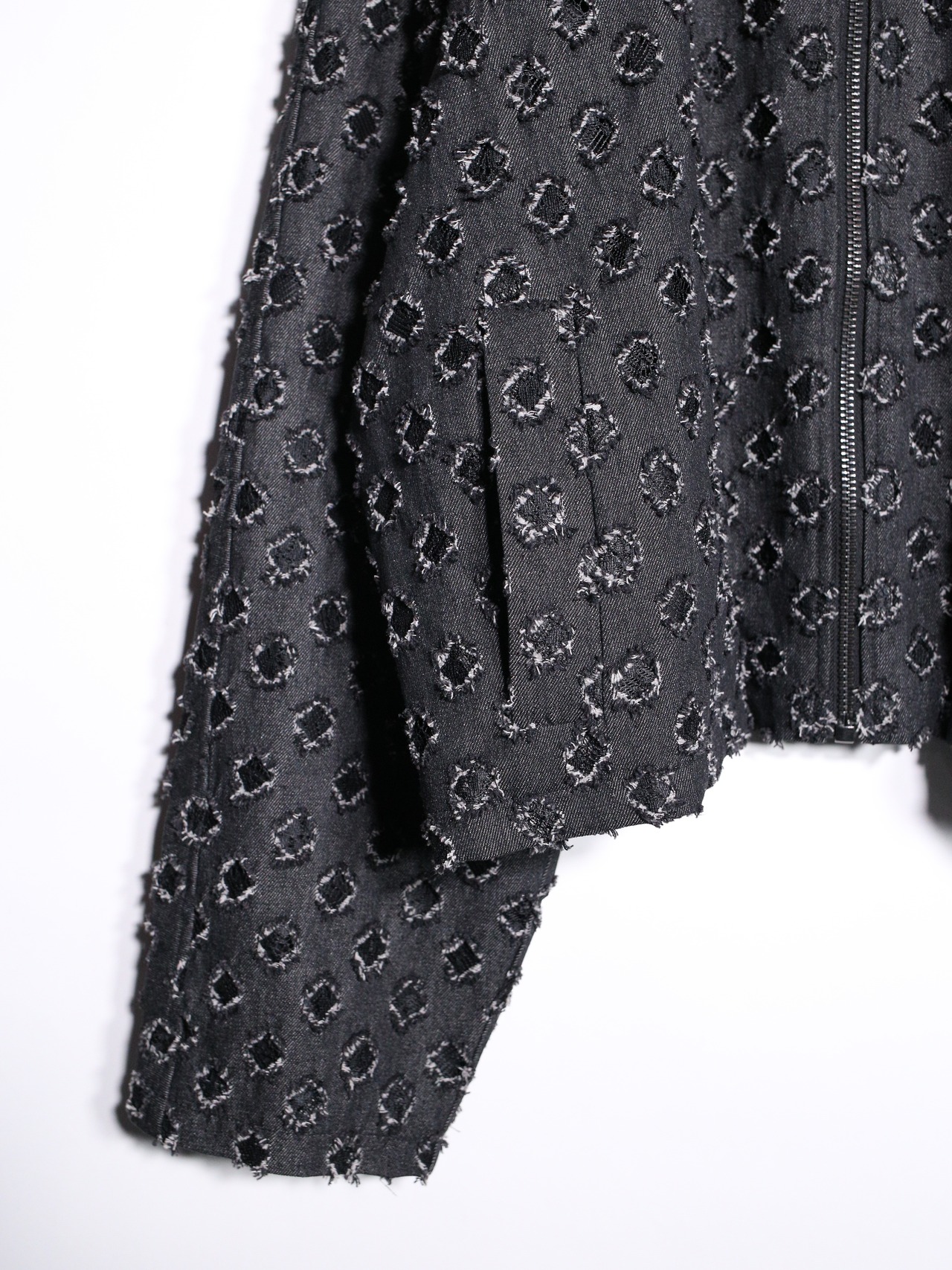 モケモケ round jacquard design oversize zip-up jacket - 12