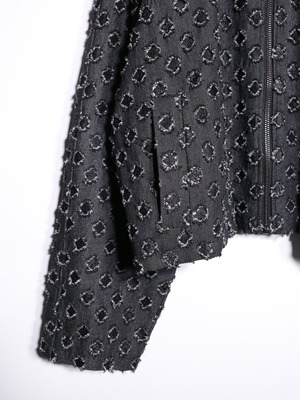 モケモケ round jacquard design oversize zip-up jacket