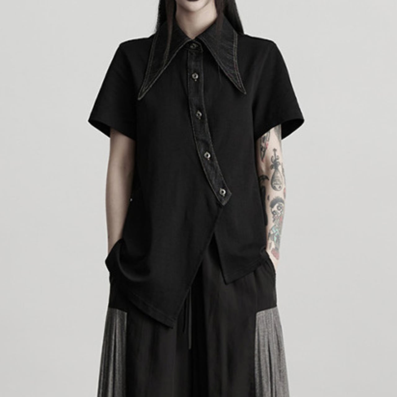 Big lapel irregular polo shirt S705