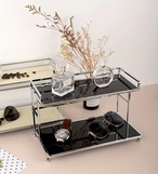 ラック エレガント ブラック アクリル バニティオーガナイザー ノルディック カウンタートップ ディスプレイシェルフ 化粧品 香水 スキンケア コンパクト バスルーム収納 ラック ウォーターボトルホルダー付き おしゃれ シンプル 北欧 シンプル 2段