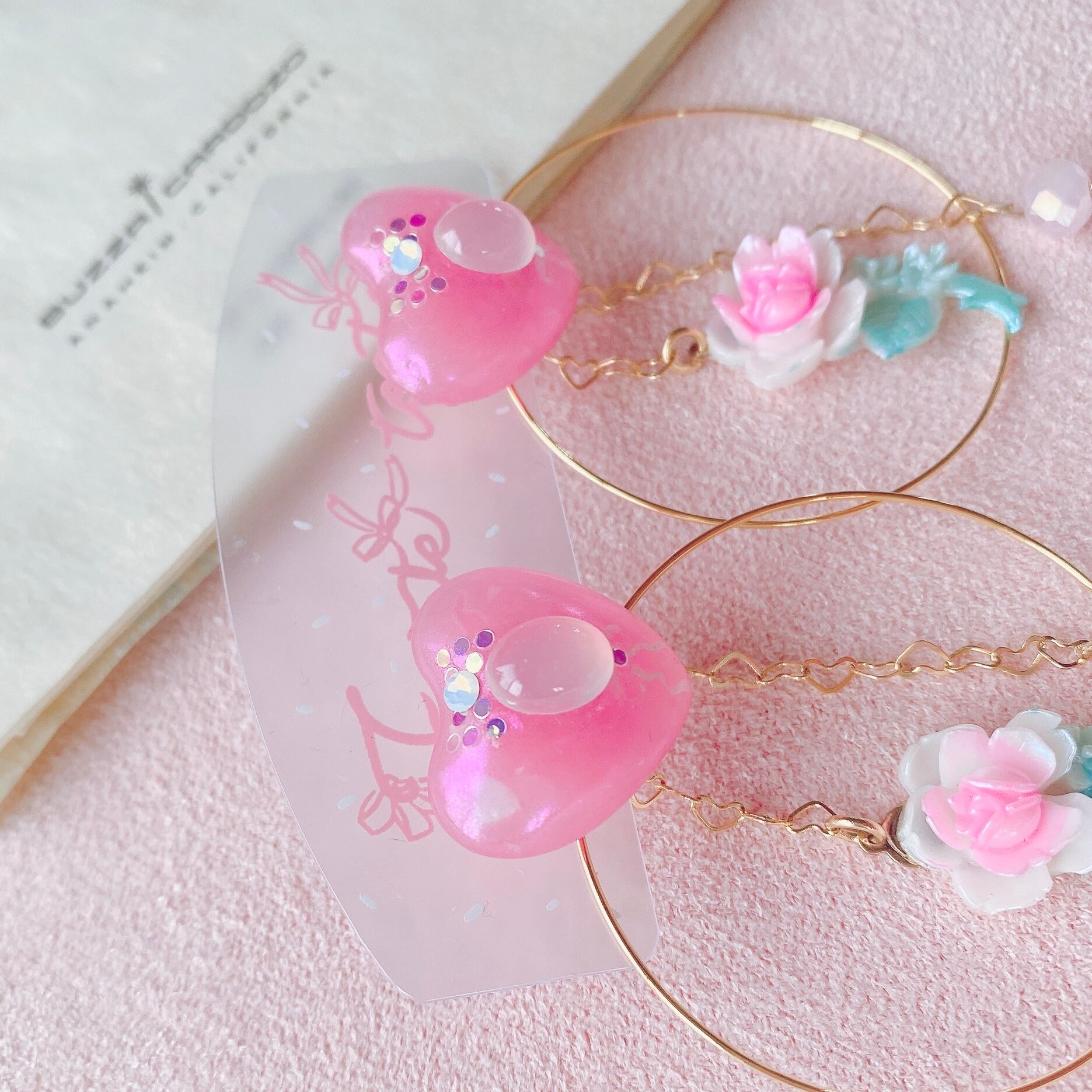 Pearl Heart Lady ♡ ピンクハートローズイヤリング