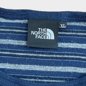 【THE NORTH FACE】訳あり XL 刺繍ロゴ 長袖Tシャツ ロングTシャツ ロンT long sleeve ワンポイントロゴ バックロゴ ボーダー アウトドア ノースフェイス US古着