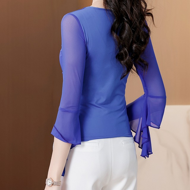 エレガント ラッフル ロングスリーブ トップス ds1042