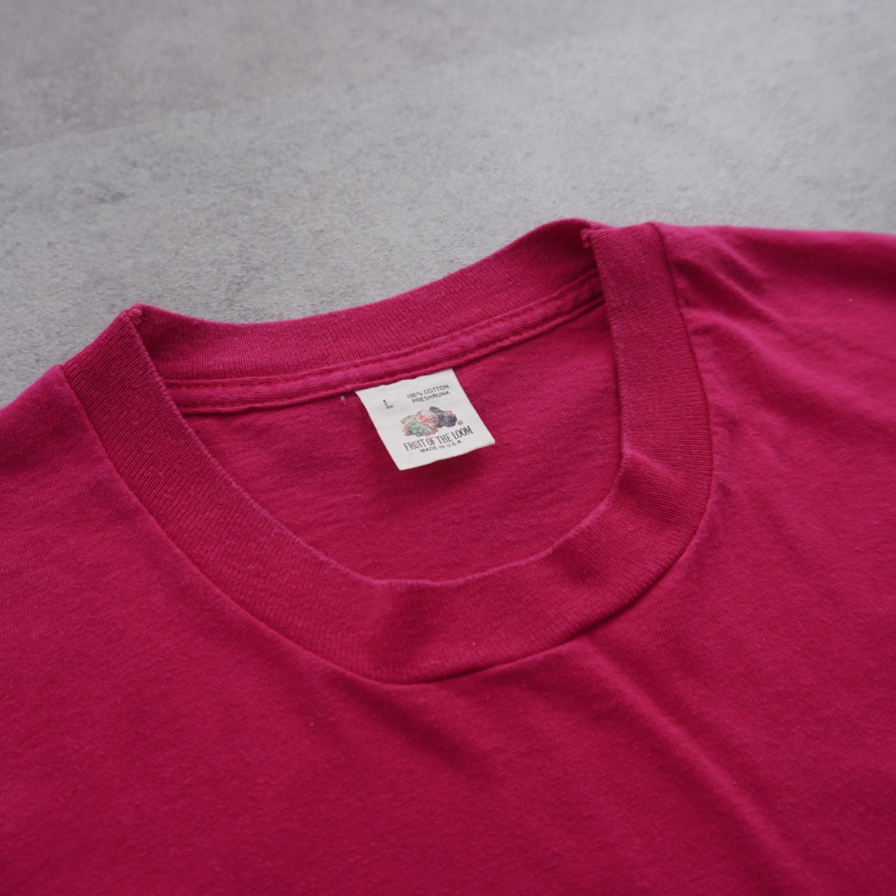 90s FRUIT OF THE LOOM Pocket TEE solid pink "made in USA" [L] 古着 - 3