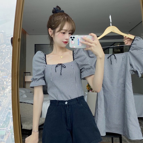 ✞ スカート スタンダードブラック白チェック柄スリムスリーブ ホワイト レトロ スクウェア ✞ゴスロリ SM ミリ 甘ロリ クラロリ 和ロリ エレガント 黒ロリ 姫ロリ 華ロリ BB-BB2538349