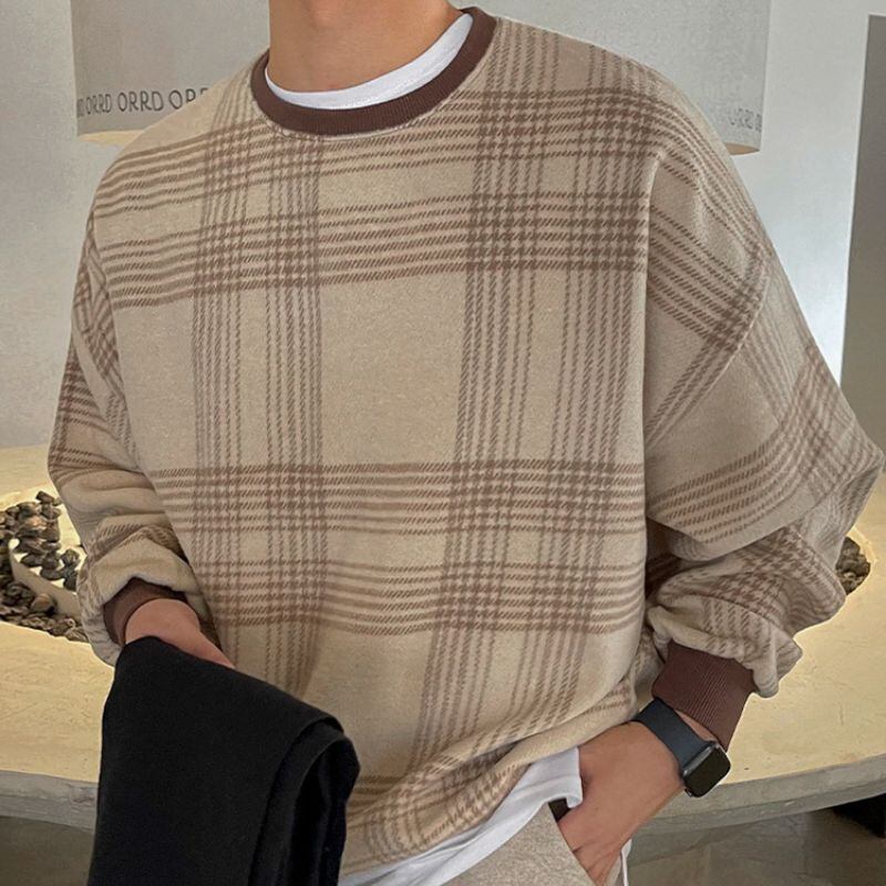 ラウンドネックチェック柄ルーズカットソー C10618