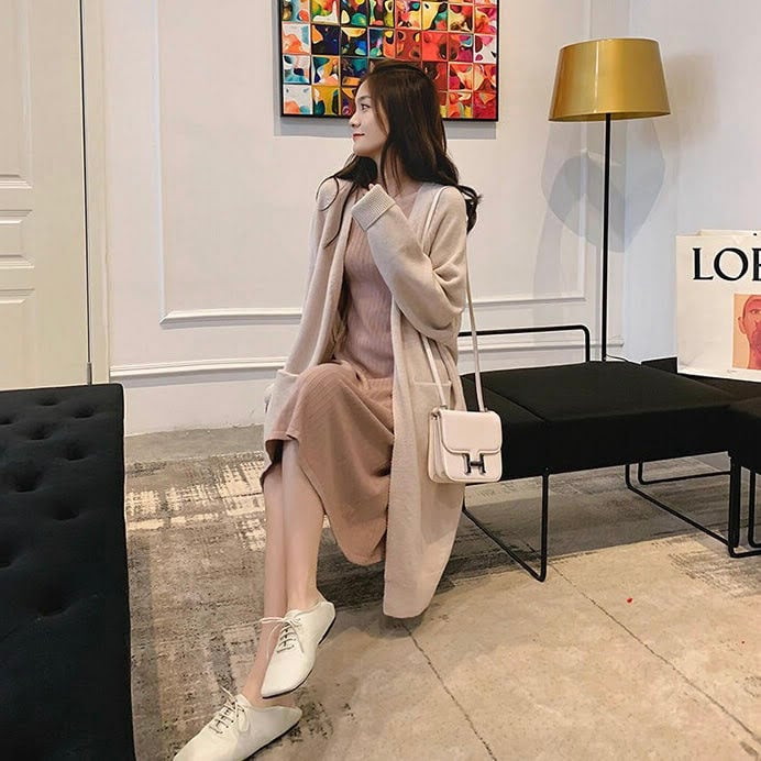 アーキ archi/ロングカーディガン ベージュ コーディガン ノーカラー コーディガン ロングカーディガン ポケット付き ノーボタン ニット 全3