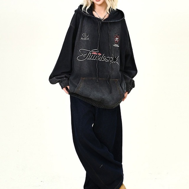 ヴィンテージウォッシュデニムフーディ 2col   R00957