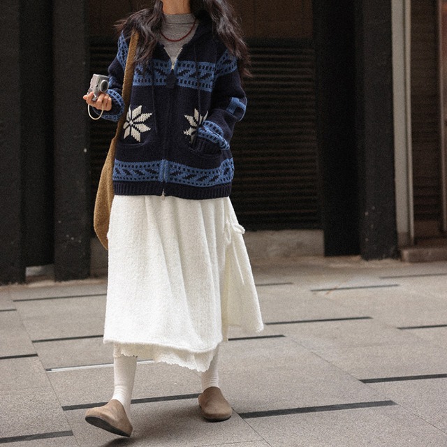 zip-up hooded knit hoodie　J00392