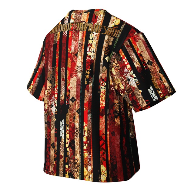 和紋様装飾ストライプ　レッド　和柄ユニセックス 180G Performance Tシャツ