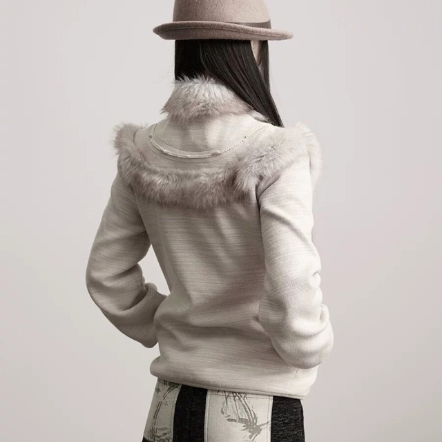 Textured fur trim short jacket C1363