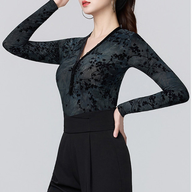 ロングスリーブ Vネック レース ( レオタードタイプ) ds1252