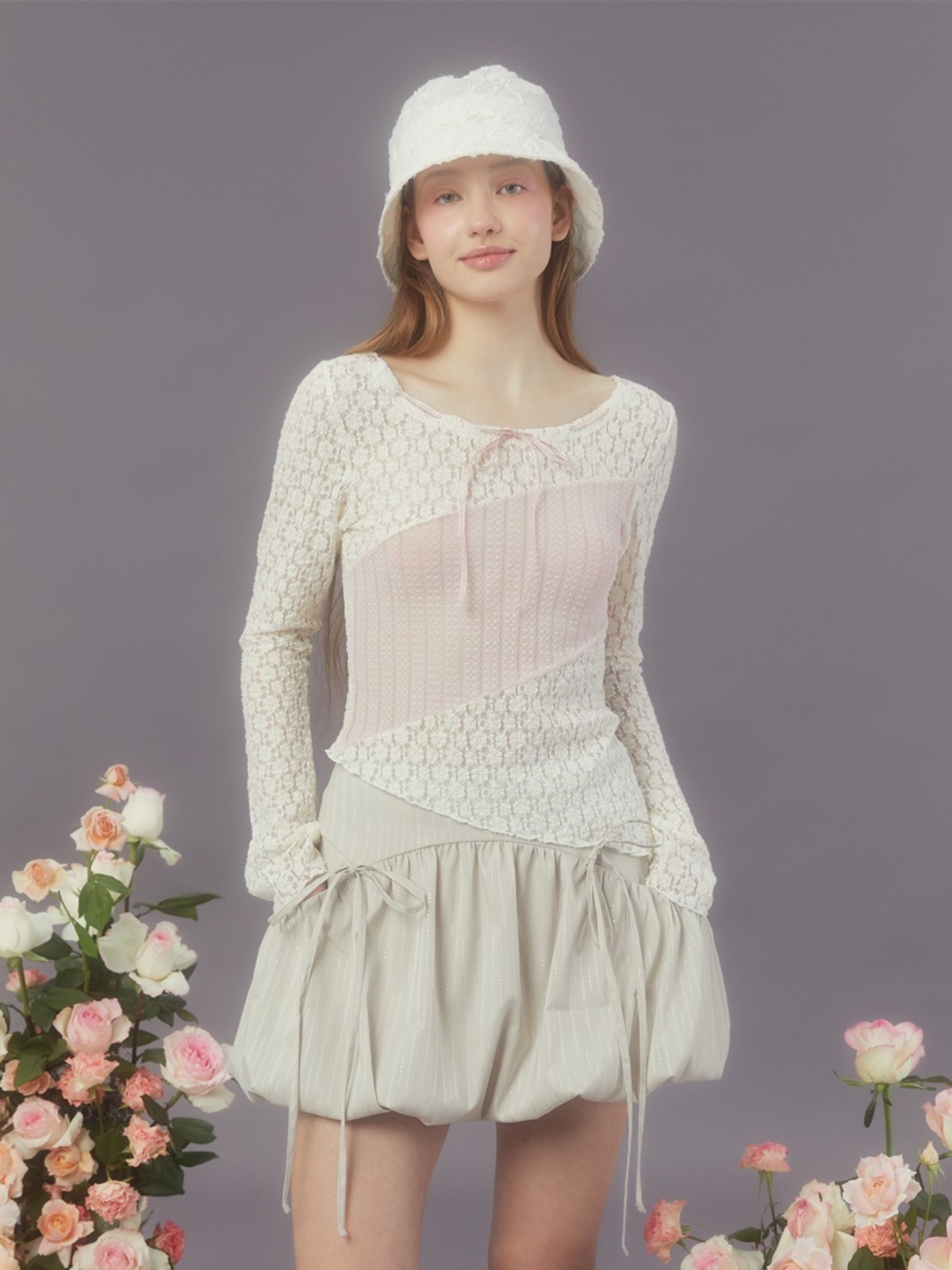 MARGARIN FINGERS] SHIRRING POCKET BALLOON SKIRT (LIGHT BEIGE) 正規 