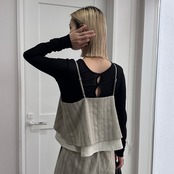 ピンストライプレイヤードキャミbustier/グレージュ