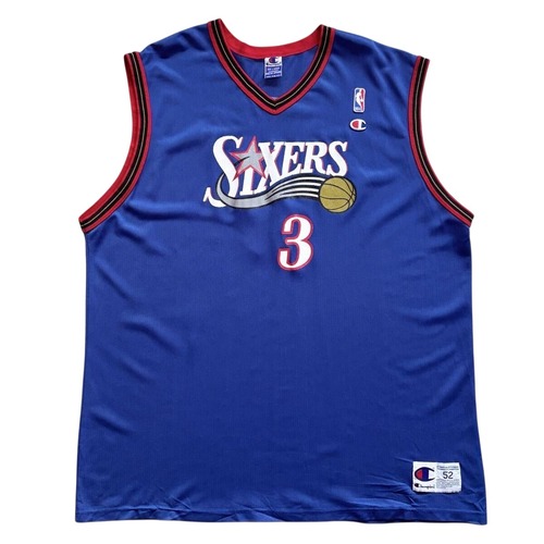 【90s】00s Champion 76ers シクサーズ ゲームシャツ バスケ ユニフォーム メンズ XXL アレン・アイバーソン 青/BLUE VINTAGE チャンピオン