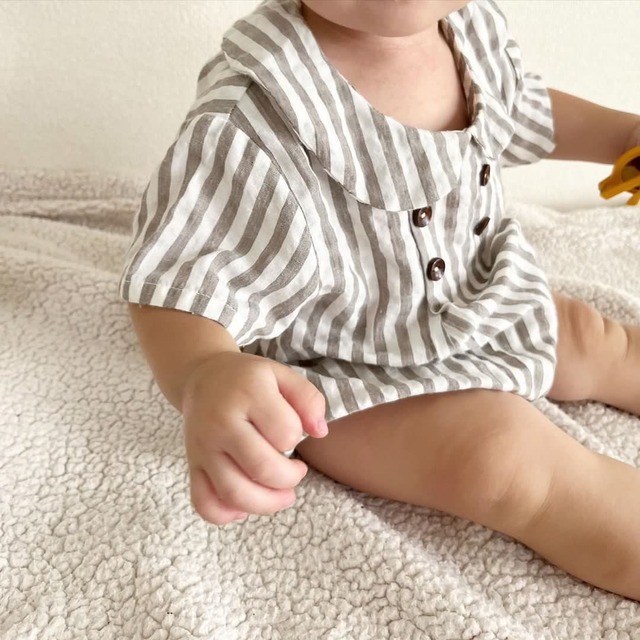 【取寄】可愛すぎて人気のリネン丸襟ロンパースの半袖ver.