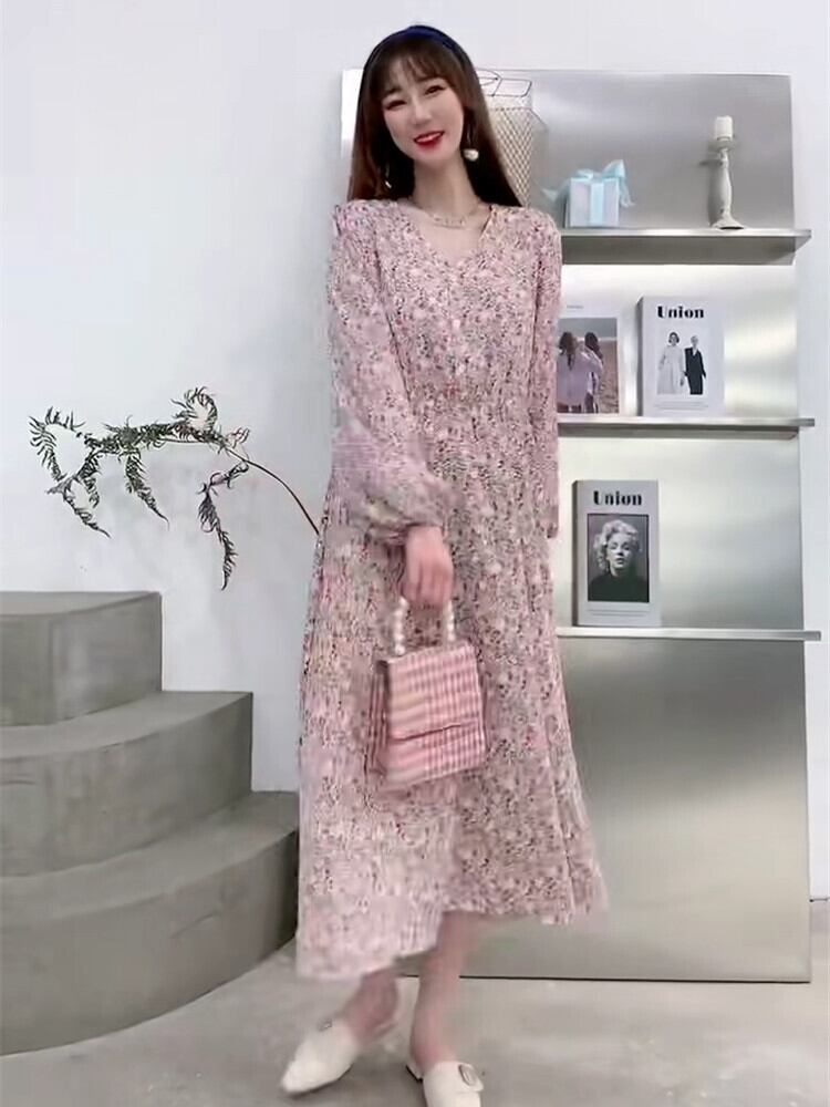 スプリングスリーブスカート スタイルフローラルドレス ランタンスリーブ 大きめサイズ 春物 花柄 ミックスインファッション58200539881