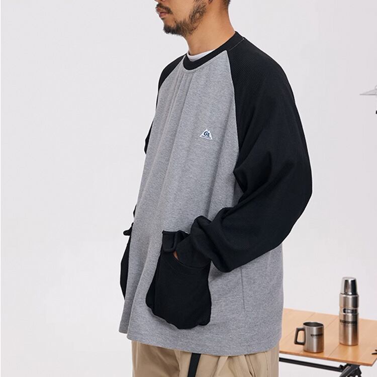 ★CONTRAST COLOR STITCH PULLOVER TOP　　　A0699