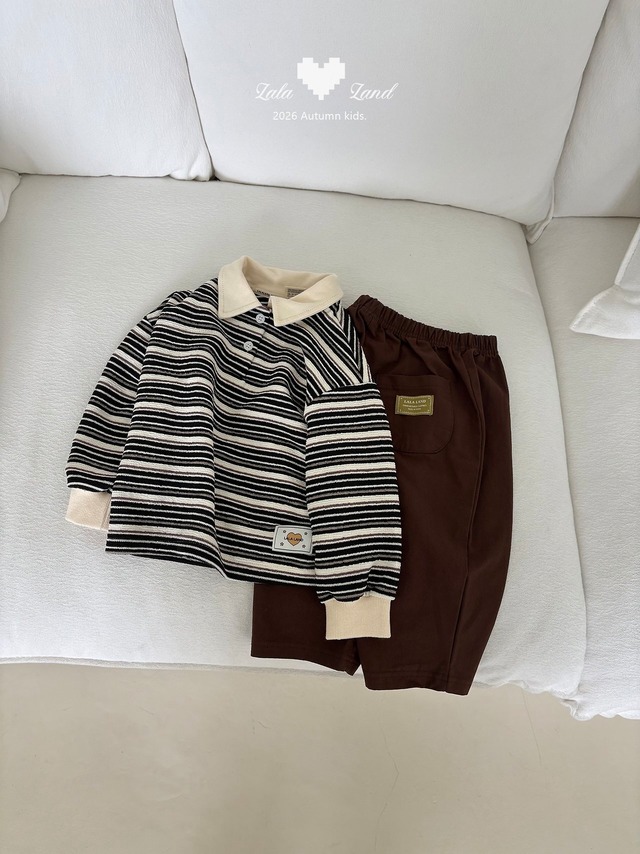 《予約》送料無料【lalaland】Pig Stripe Collar Tee