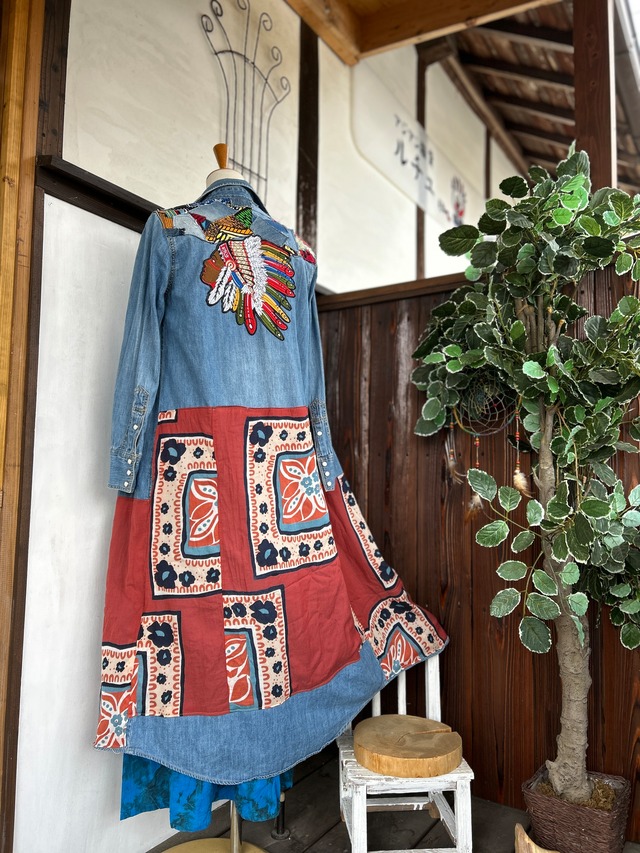 リメイクデニムインディアンロングシャツ