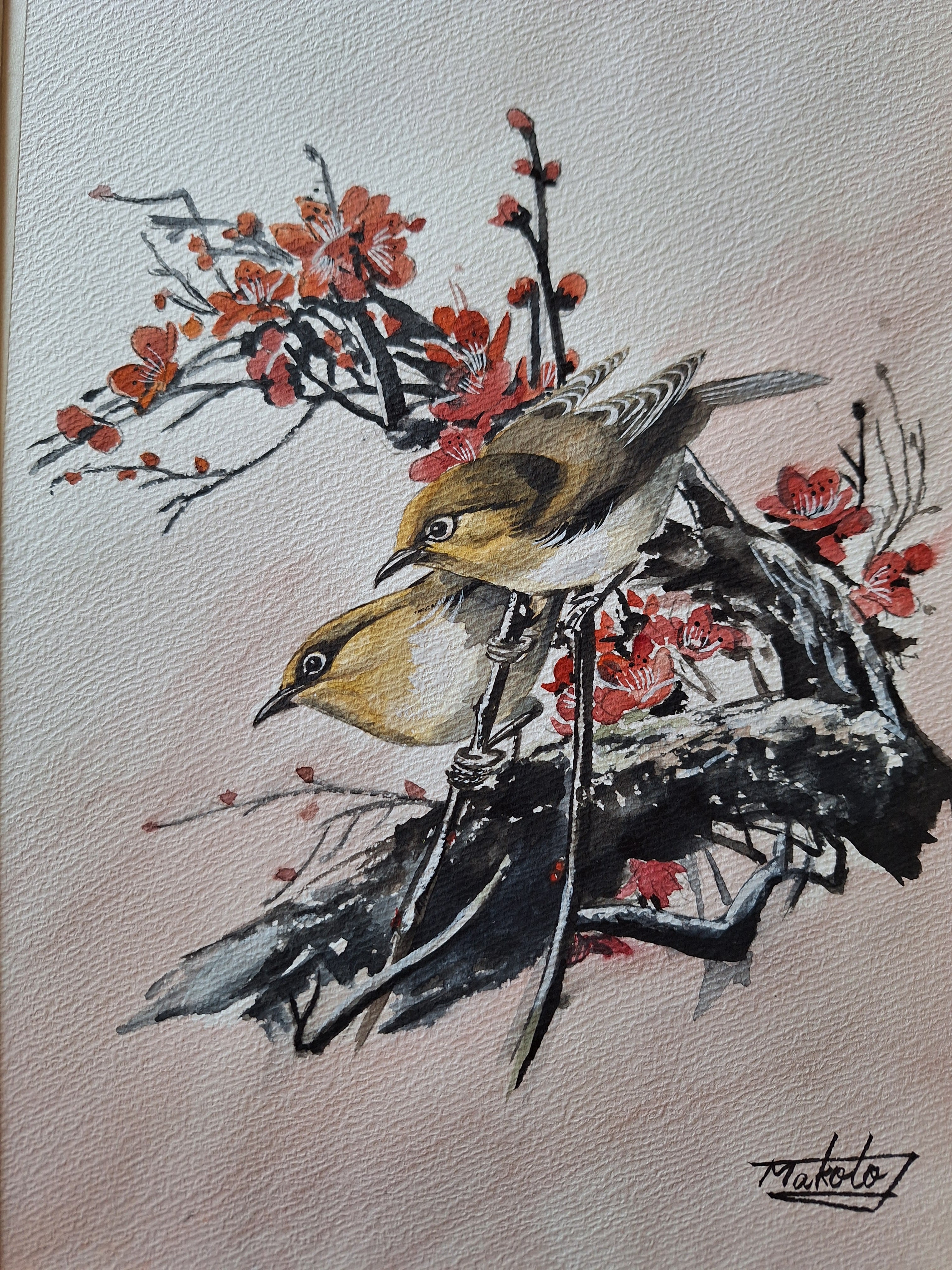 水彩画 梅にウグイス | 工房 和み