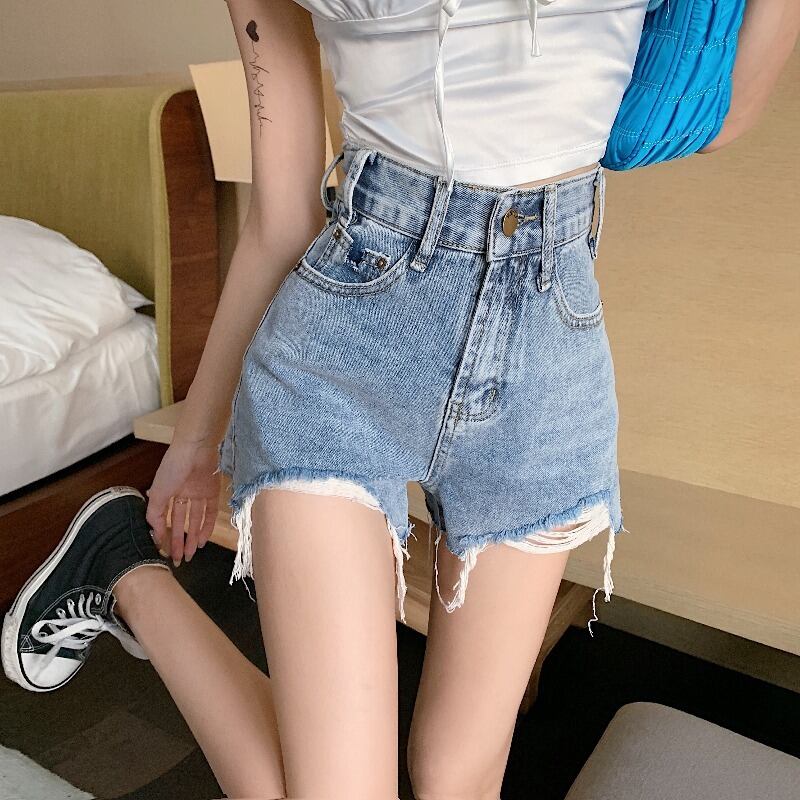 ジーンズ サマー薄手パンツ ショーツ ハイウェストウェストスリム 夏物 ブルマー ブラックストロベリース68078879933